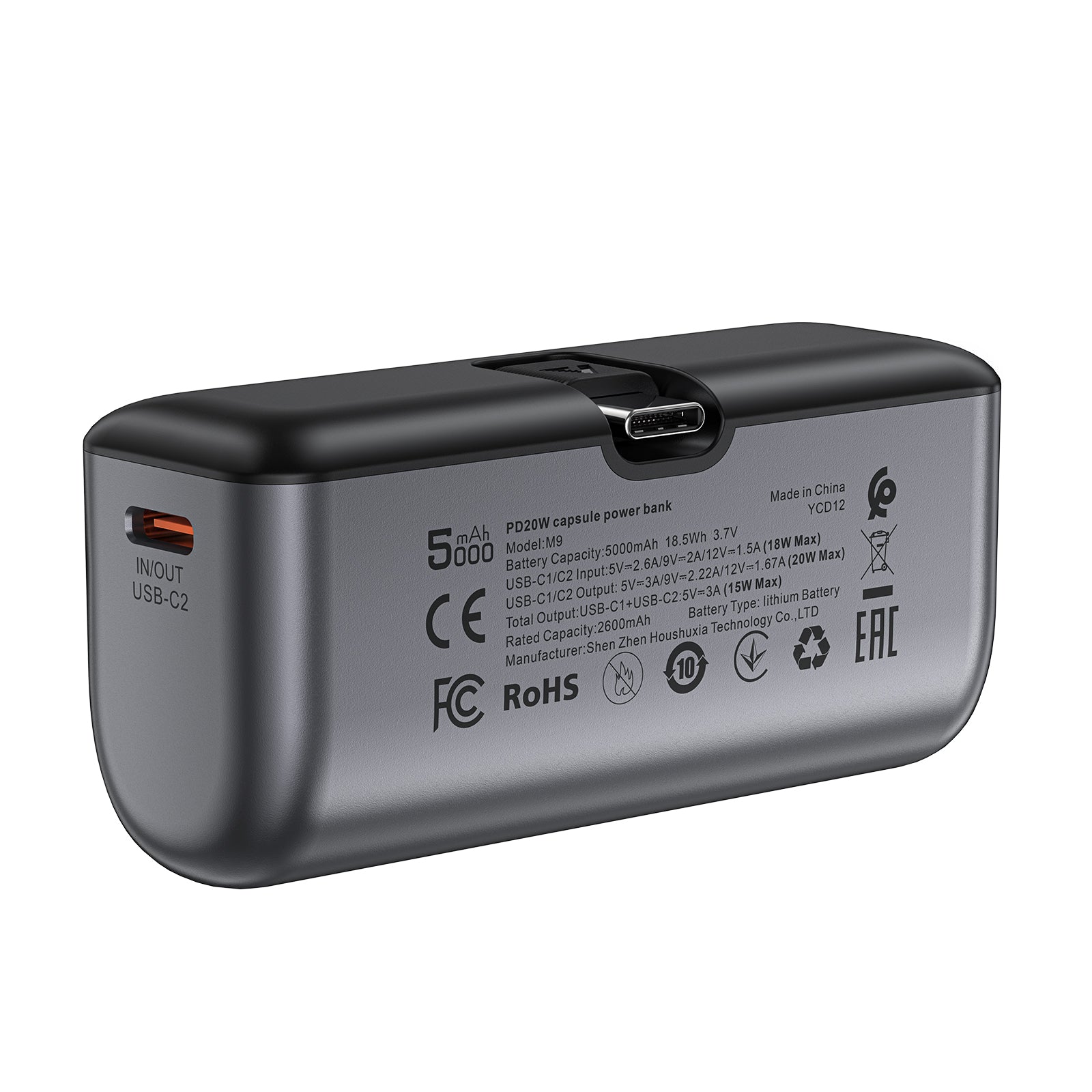 M9-5000 PD20W Capsule Power Bank | CE/FCC/ROHS/ECA Certification