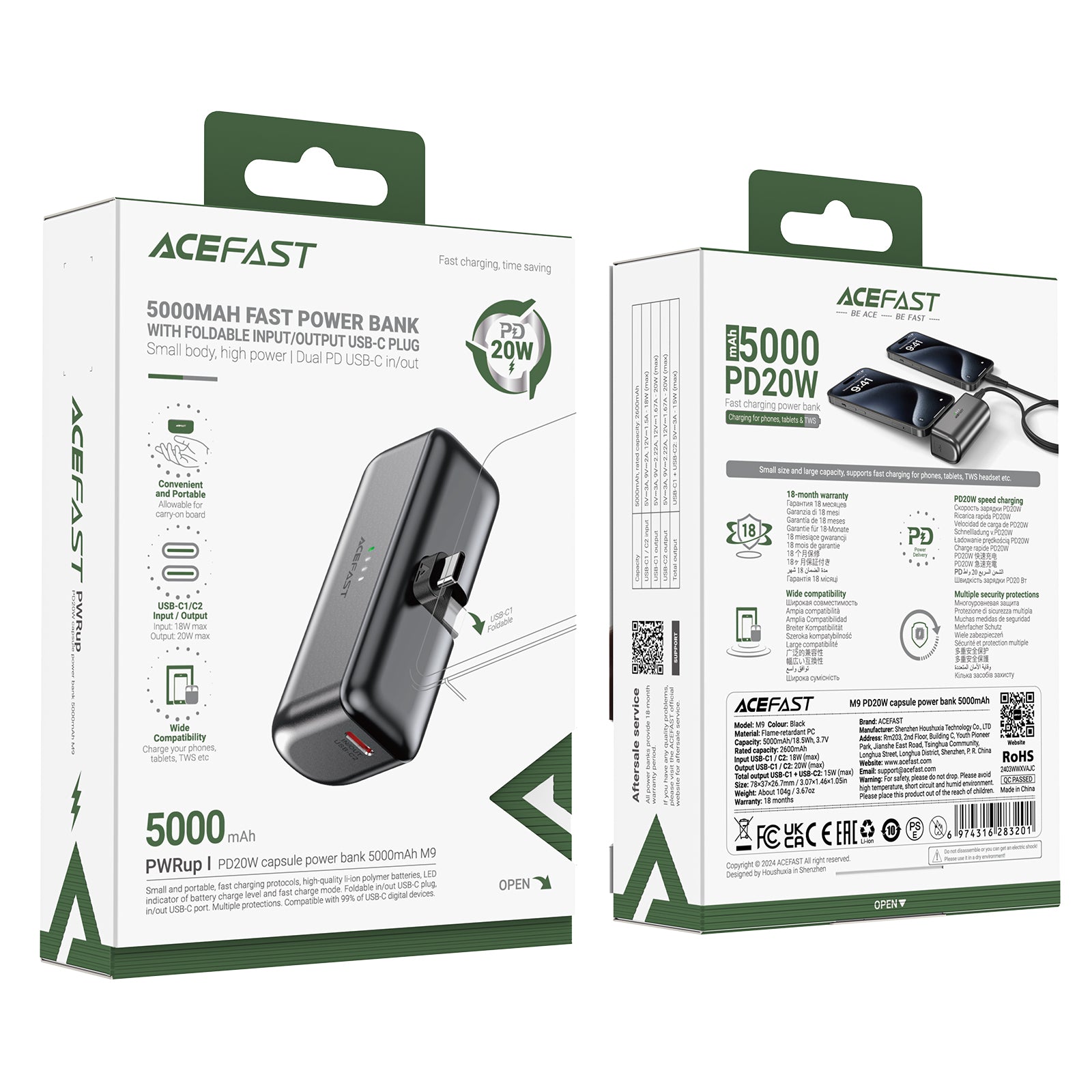 M9-5000 PD20W Capsule Power Bank | CE/FCC/ROHS/ECA Certification