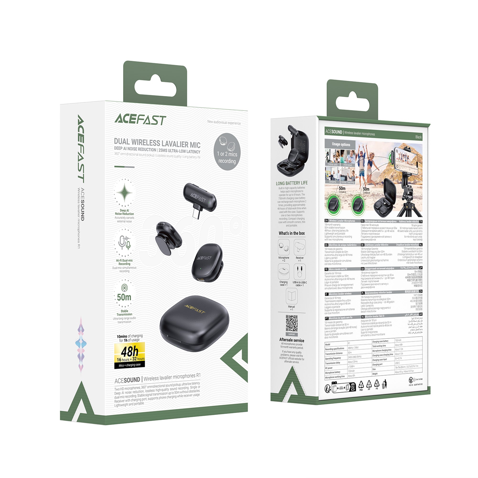 Wireless Lavalier Microphones R1 | Two HD microphones with receiver and charging case