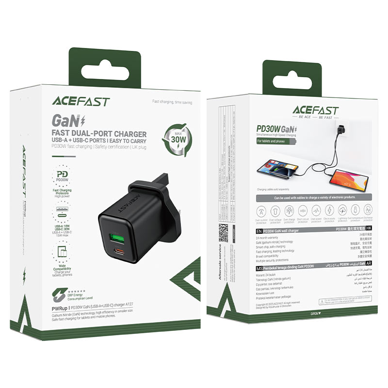 A127 PD 30W Gang USB-A + USB-C Charger