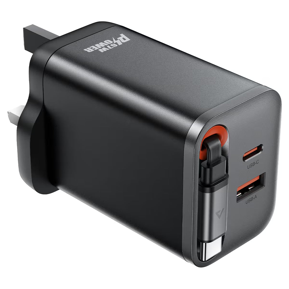 A138 PD67W GaN charger (2*USB-C+USB-A) with retractable cable,black(UK)