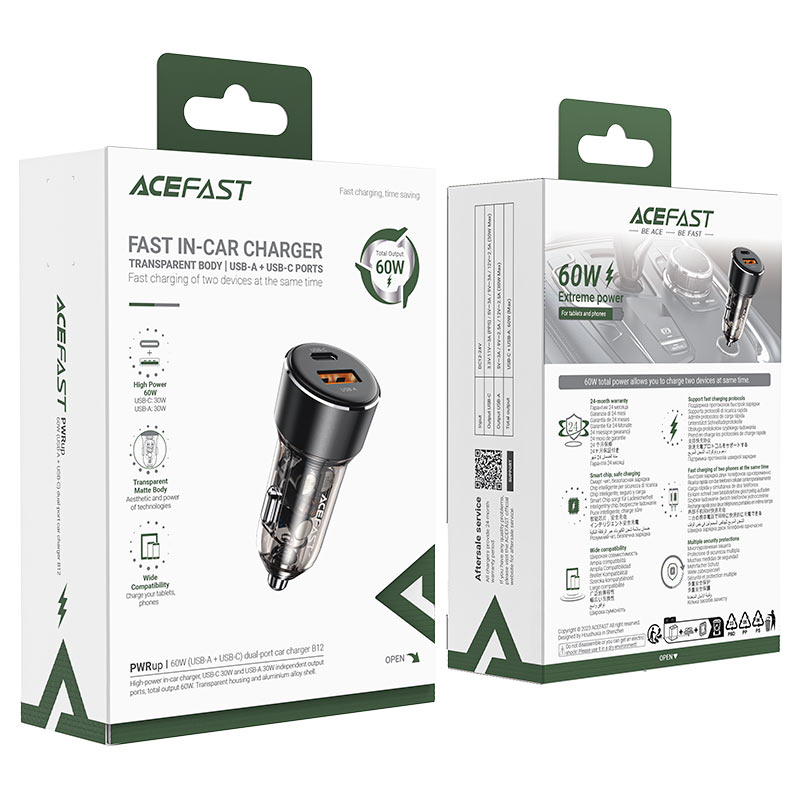 B12 60W (USB-A+USB-C) Dual-Port Car Charger