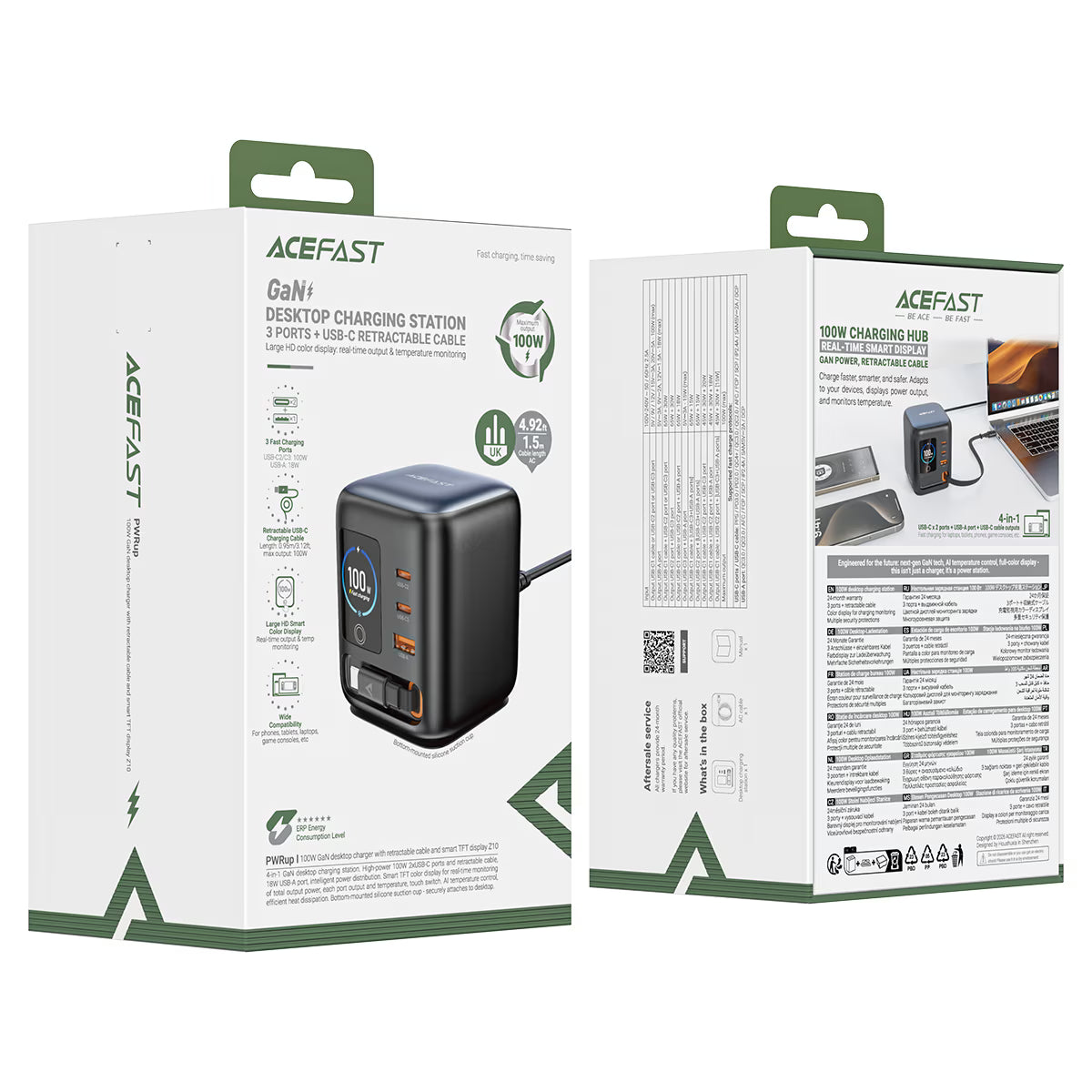 Z10 100W GaN Desktop Charger With Telescopic Cable and Smart TFT Display (UK)