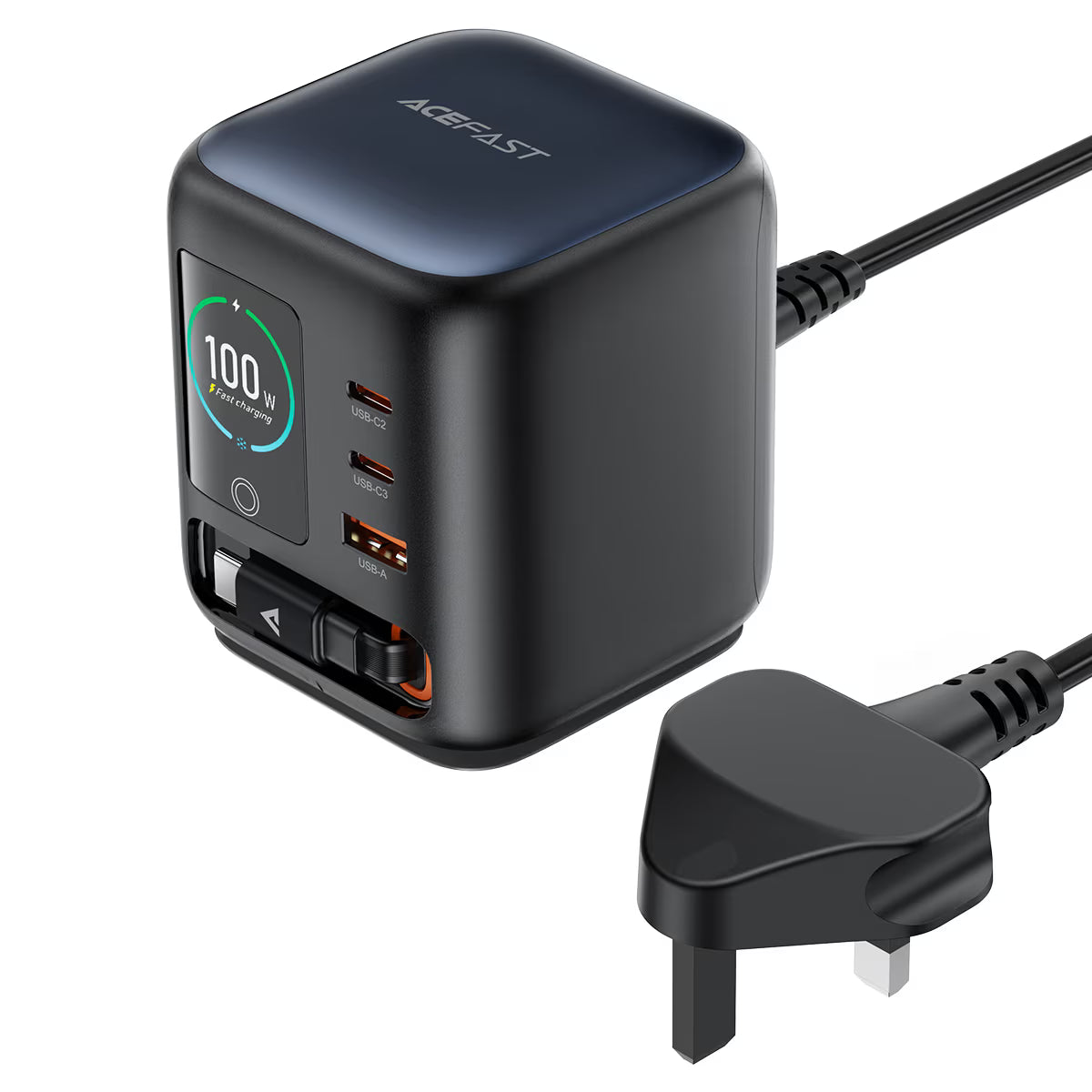 Z10 100W GaN Desktop Charger With Telescopic Cable and Smart TFT Display (UK)